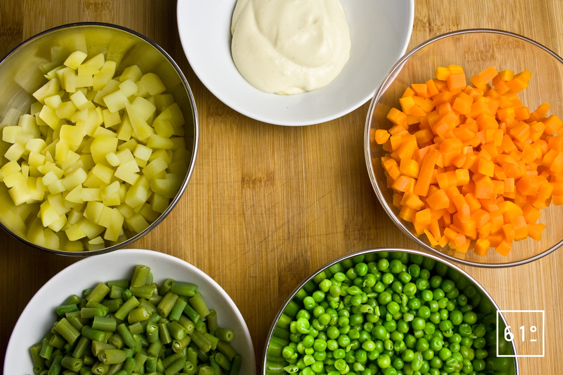 Macédoine de légumes en salade Recette 61°Degrés Macédoine de légumes en salade Recette 61°Degrés