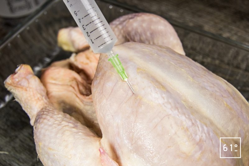 Injecter la saumure dans les muscles du poulet