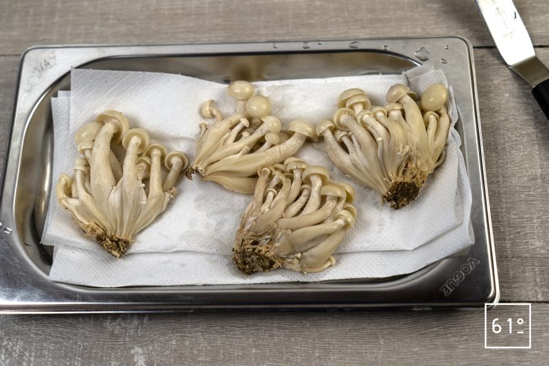 Shimeji et bouillon de calamars grillés - éponger les shimeji